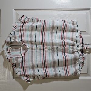 Weatherproof Vintage Washable Linen Tie Front Striped Top Rio Red Size Small